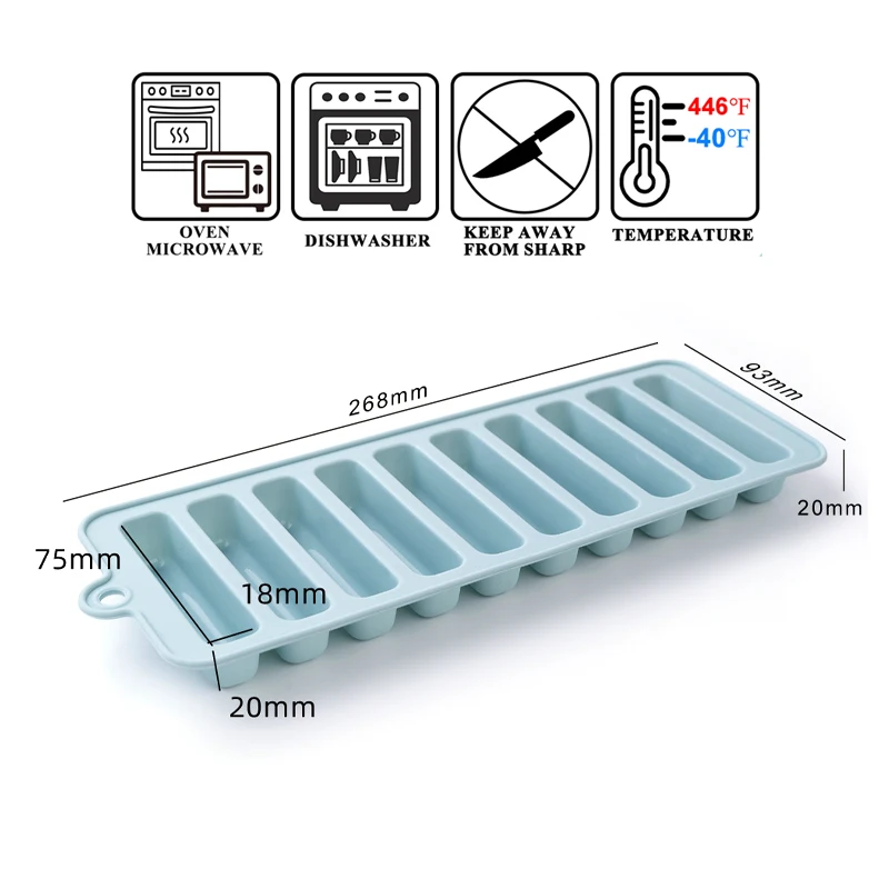 Custom 10Tray Ice Tube Making Trays Multi function Finger Shape Silicone Ice Cube Mold