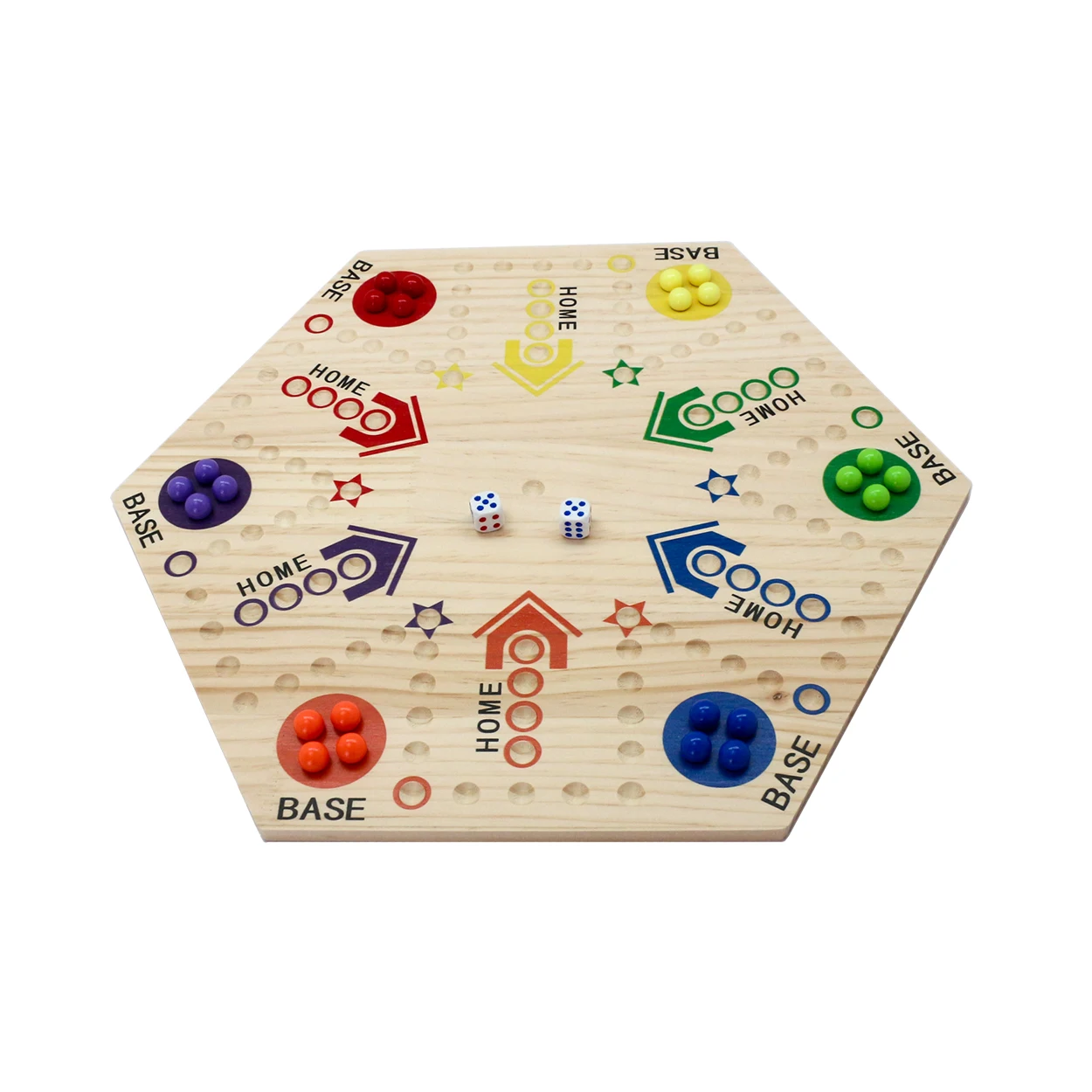 Marble Board Game Double-Sided Wooden Board with 30 Marbles  6 Dice Colorful Wahoo Marble Ludo Game Kit for 2-6 Players