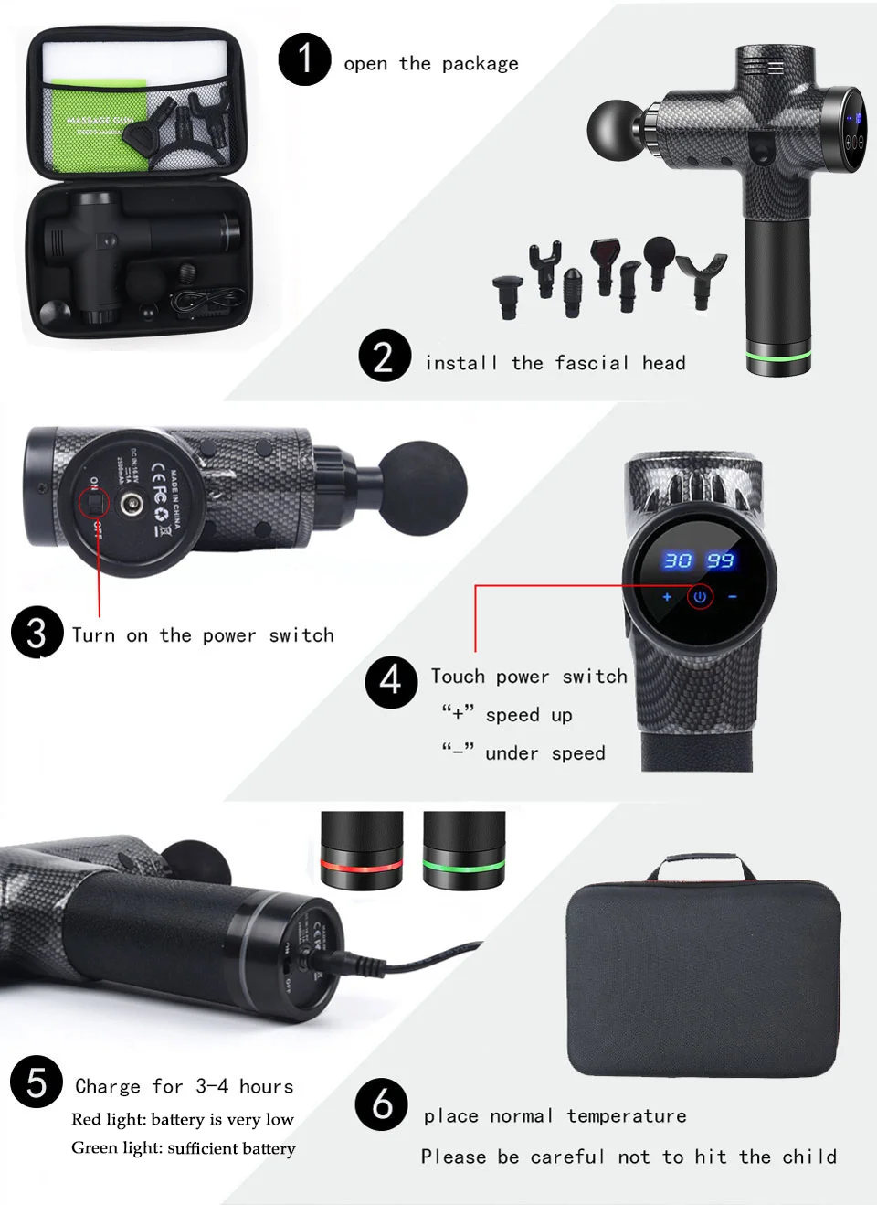 Deep Muscle Massage Gun Relax Portable Fascia Gun Machine LCD Display Percussion Massage Body Massager 30-Speed Control