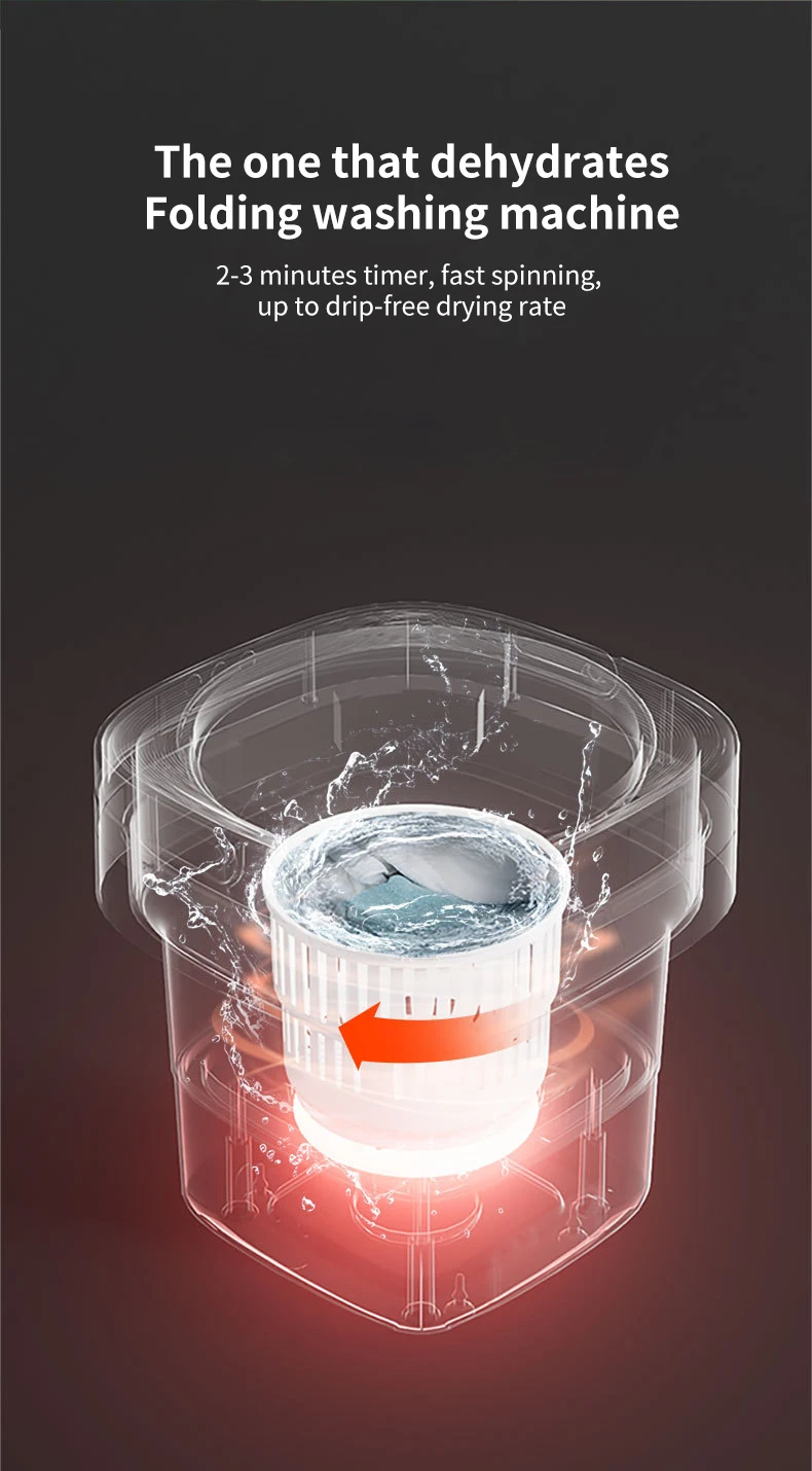Factory outlet 8L Low Noise Folding Portable Washing Machine with Ag+ and 36W Powerful Laundry Power