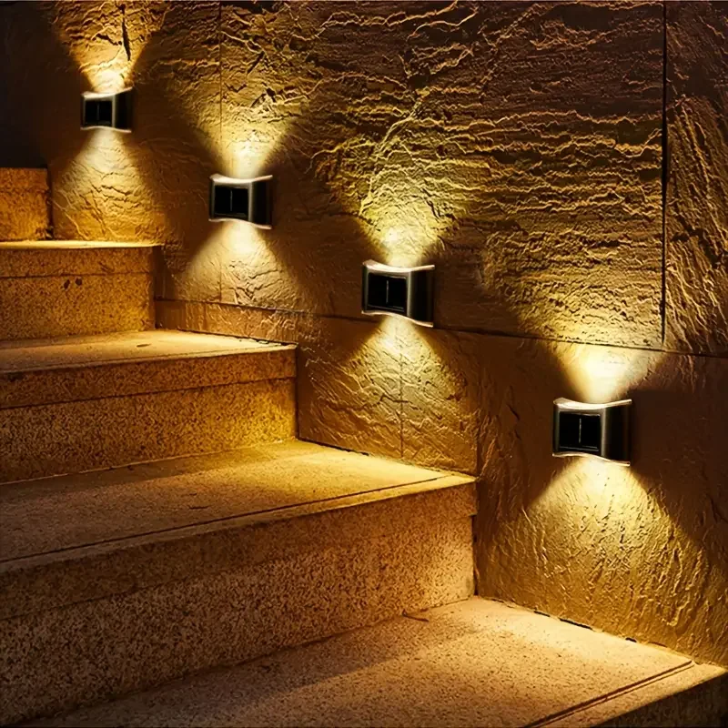 2024 Outdoor Stainless Steel Solar Light Garden Solar Wall Lamp UP and Down Light Warm White Deck Lighting