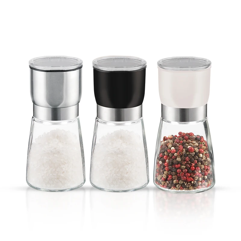 luxury sea salt pepper manual hand grinder bottles glass with stainless steel lid spice condiment mill