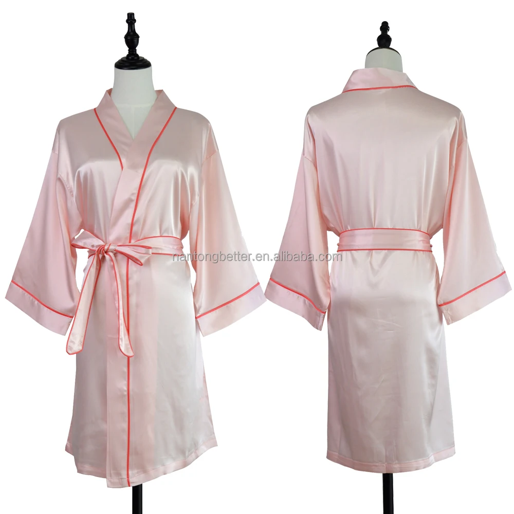 Elegant High Quality Knee Length with Piping and Pockets Women Design Silk Satin Kimono Robes Dress Gown