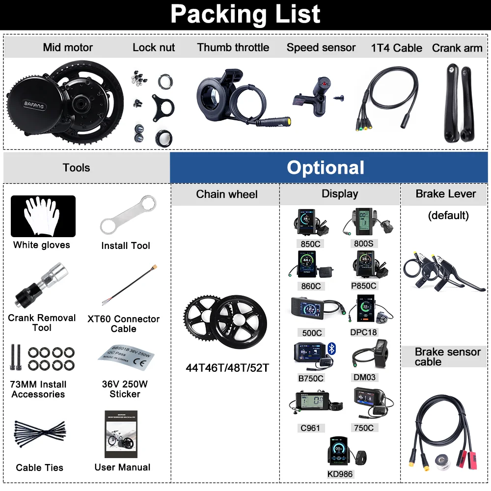 BAFANG agency bfang banfang 250 500 1000 watt mid drive e motor ebike kit electric bicycle parts conversion kit