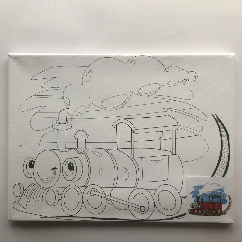 kids 30*40 cm wooden frame preprinted acrylic  paint art canvas  print set