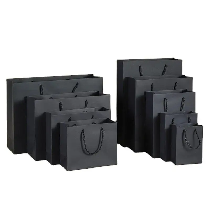 custom small retail gift bags black with logo luxury garment clothing package shopping bag or business custom logo