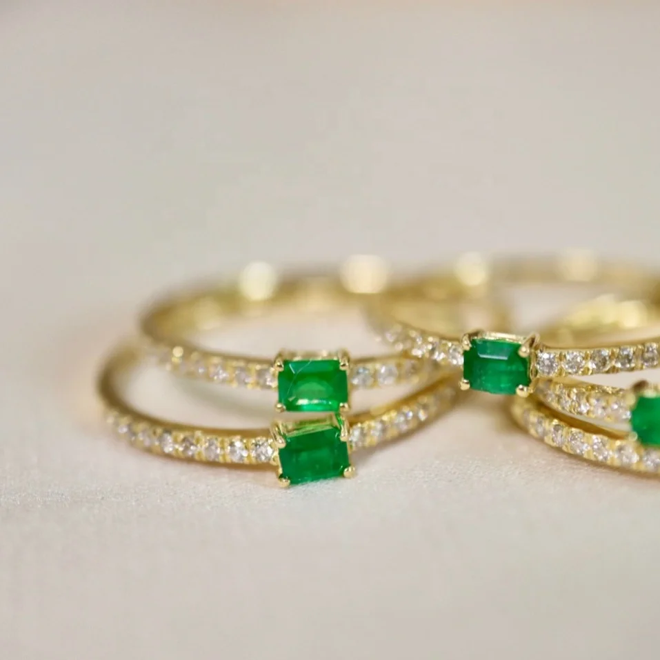 Xinfly 18K желтое золото бриллиант Изумрудное кольцо 0.3ct прекрасные Винтажные