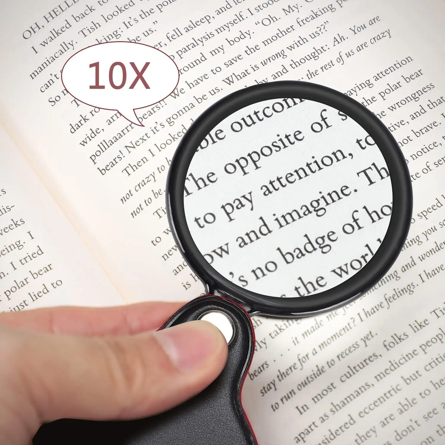 6X 60mm Small Magnifying Glass Pocket Magnifier Folding Magnify Glass with Rotating Protective Holster