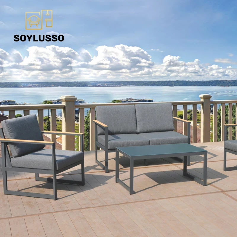 French Italian industrial style designer soft seat comfortable living outdoor garden sofa chair set furniture for coffee