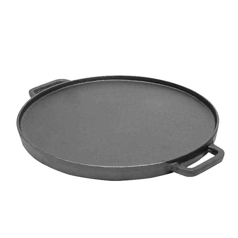 Outdoor Camping Round Cast Iron Reversible Cooking Pan Double Sided Grill And Griddle With Double Ears