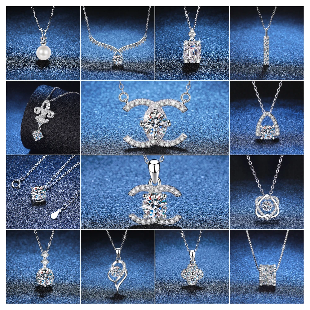 Zircon Silver 18k Gold Plated Double Heart Necklaces Heart Pendant Moissanite Necklace