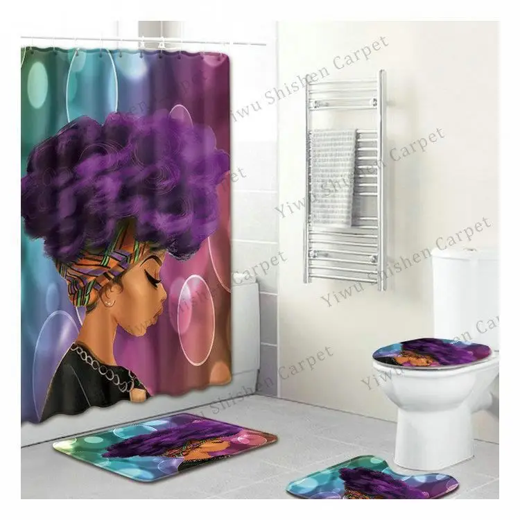 High quality Waterproof polyester fabric 4 pieces bathroom custom romantic digital printed shower curtain