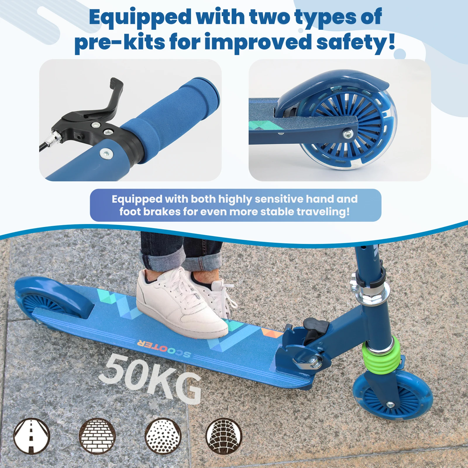 Scooter Kids Aluminum Folding 120mm 2 Wheels Hand Brake Folding Scooter with Handle Brake