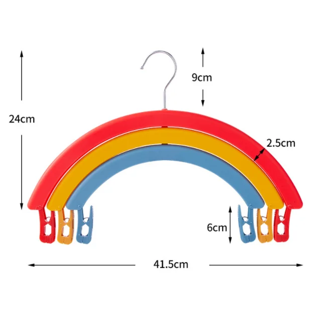Creative Design 3 Layers Rainbow Shape Rotary Clothes Hanger with 6 Clips Children Clothes Hanger