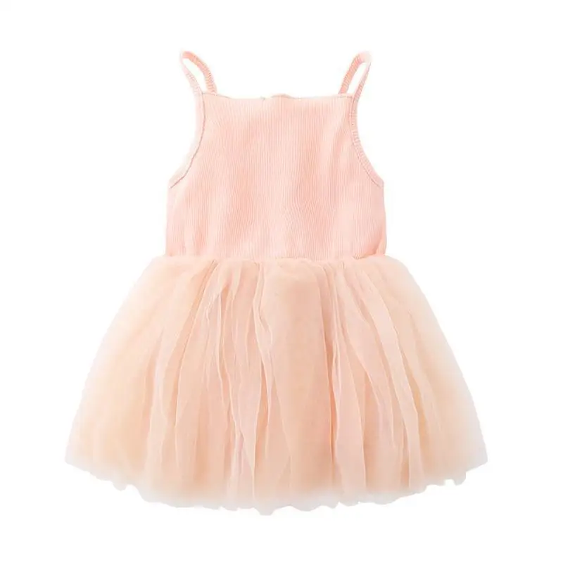 Wholesale Sleeveless Pink Chiffon Frocks Designs Soft Tulle Skirts Kids Baby Girls Princess Party Tutu Dress