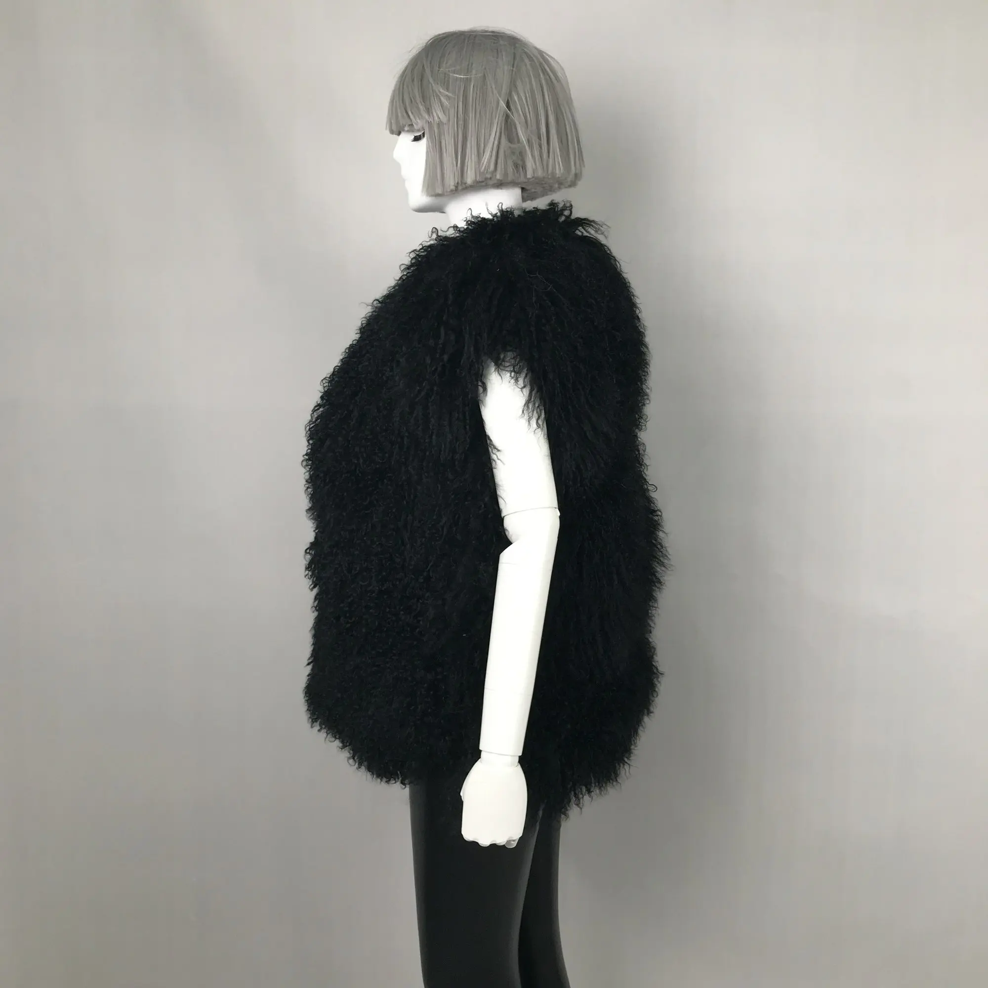 Custom Classic design Long style  Mongolian lamb fur vest women winter real sheep fur MONGOLIAN LAMB VEST for lady fashion