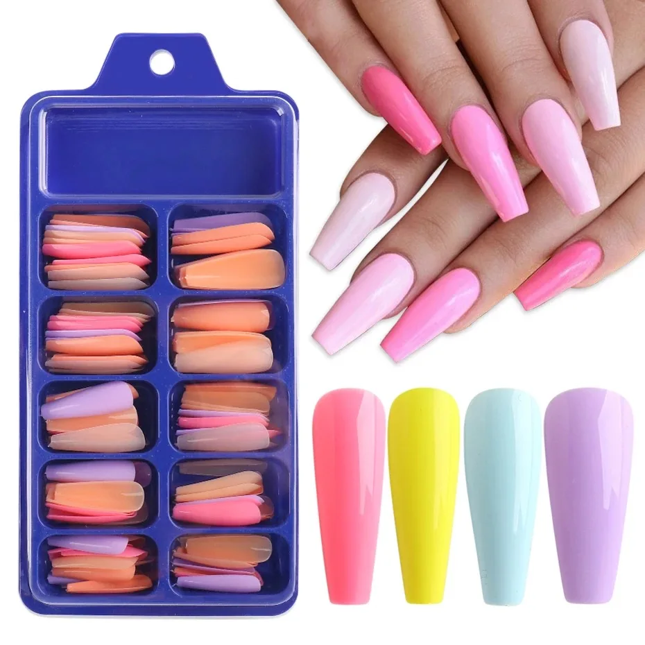 100pcs Coffin Press on Nails Long Ballerina Full Cover False Nail Tips for Women Girls Nail Manicure