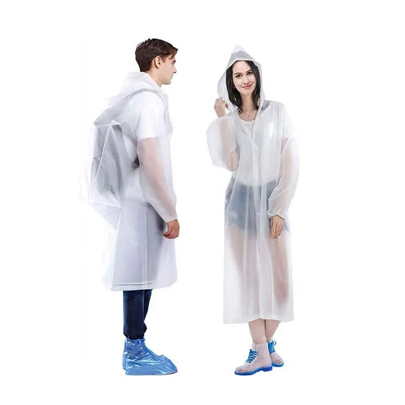 EVA Transparent raincoat non Disposable Rain Poncho for Men Women Reusable Emergency Rain coat with Hoods and Sleeves Portable