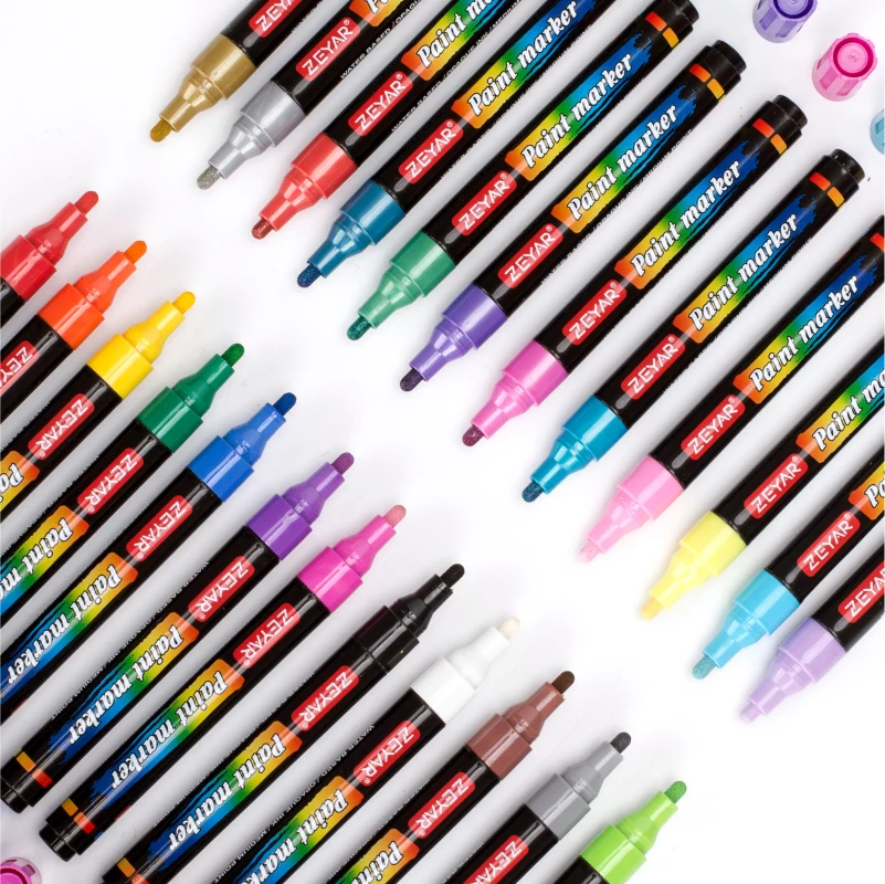 Customized ZEYAR Acrylic Paint Pens Medium Point Water Based Ink Paint Marker for DIY and rock drawing 64 Colors to choose