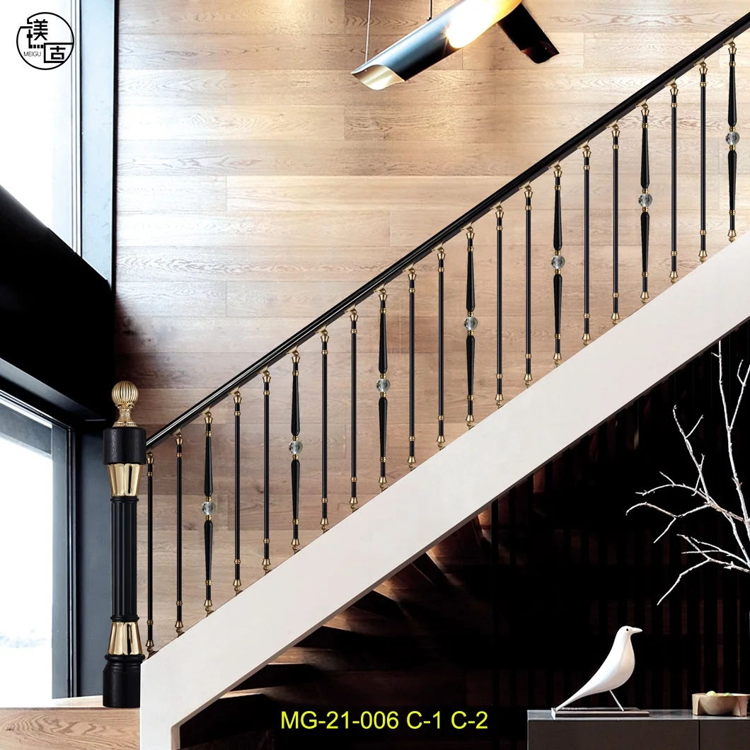 Modern minimalist decorative stair handrail ornamental aluminium and glass balustrade