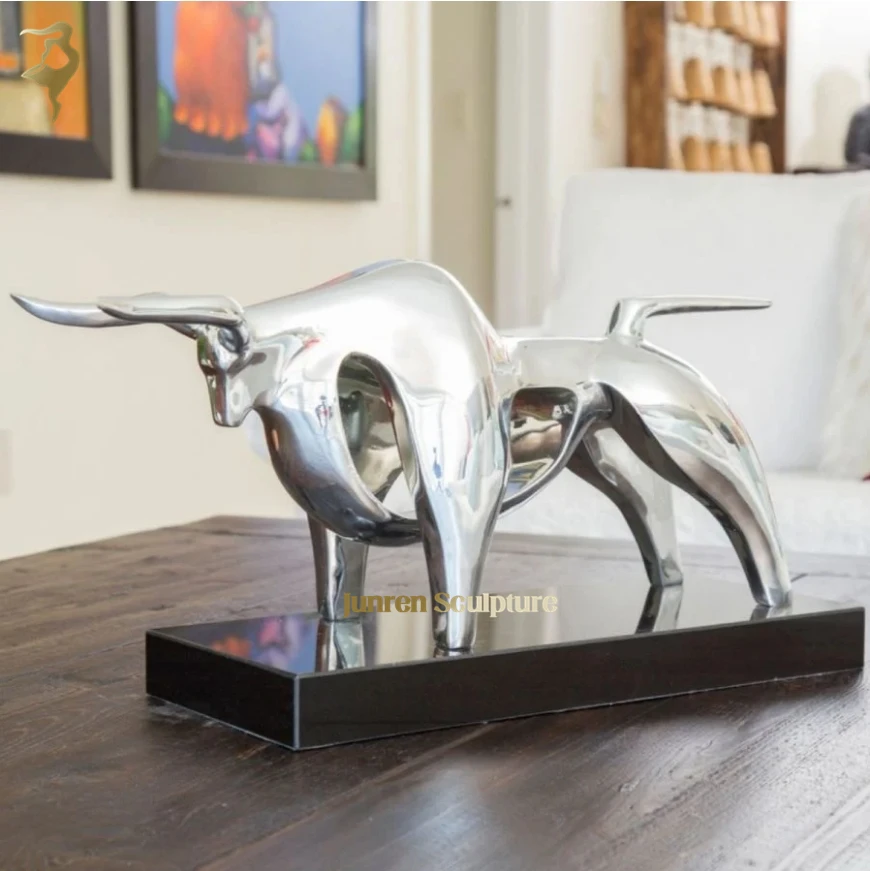 Big size mirror polished stainless steel wall street bull sculpture Chicago metal animal bull statue for sale
