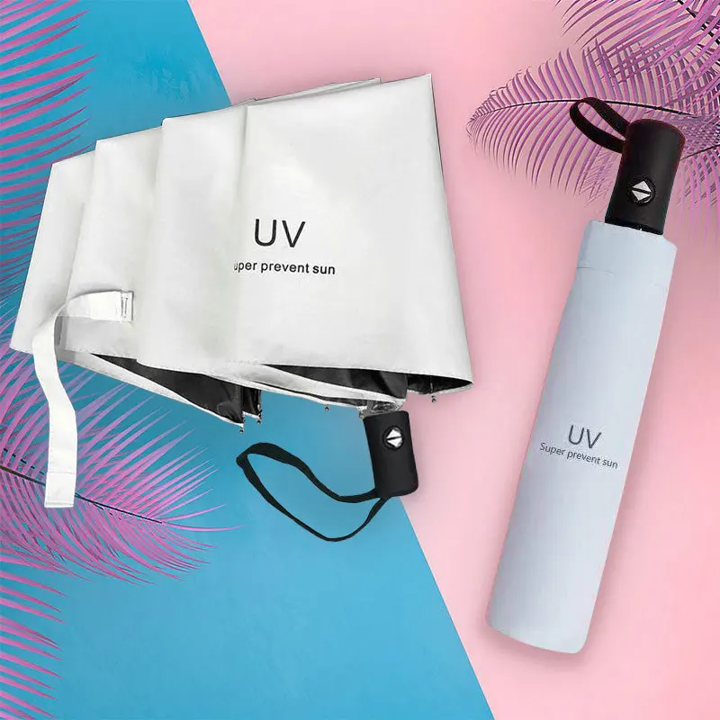 
2021 Hot Wholesale Solid Color Uv Sun Protection Black Coating 3 Fold Umbrella Parasol 