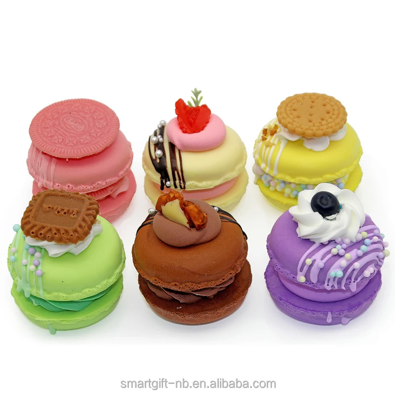 High Imitation Artificial pu soft  Macaroon cake with fruit for shop food display home decoration squishy funny toyos