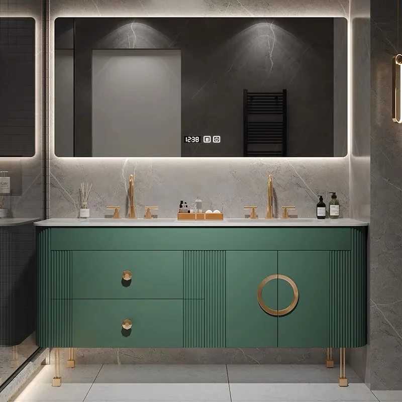 American style wholesale white solid wood bathroom furniture with mirror clock bathroom vanity cabinet modern bathroom cabinet