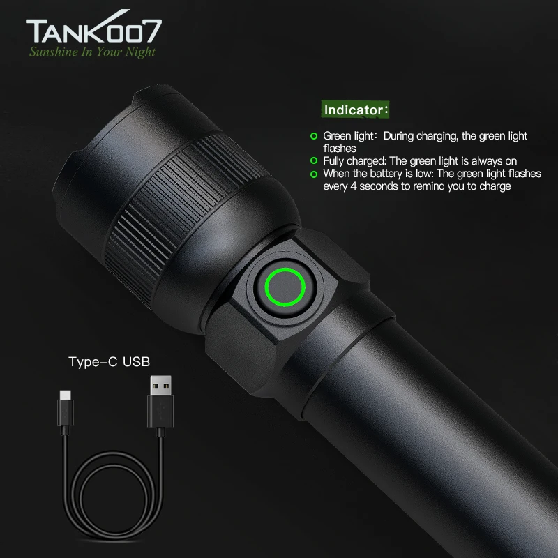 Tank007 Zoomable Led Flashlight high Power Rechargeable Waterproof high lumens Torch light Outdoor linterna Tactical Flashlight