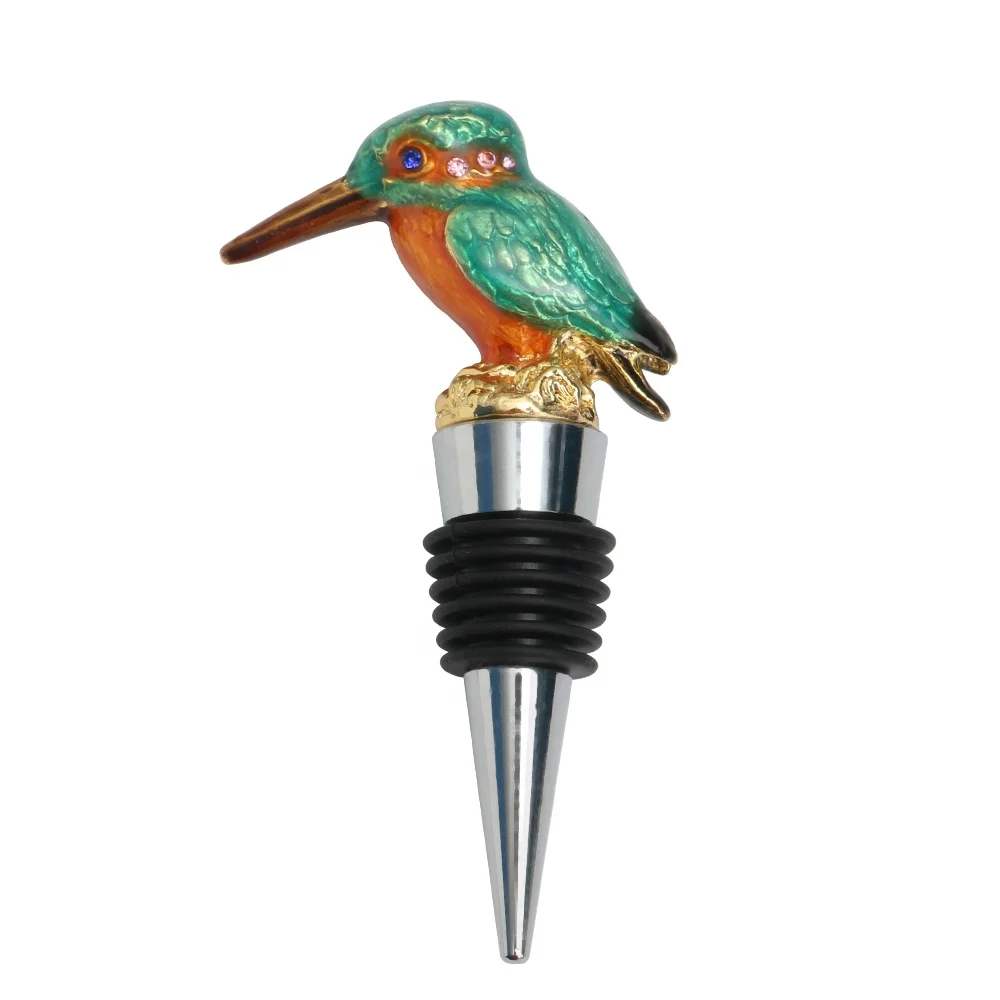 Custom Wine Bottle Stopper Silicone Zink Alloy Metal Silicone Enamel Color Parrot Animal Head Red Wine Bottle Stoppers