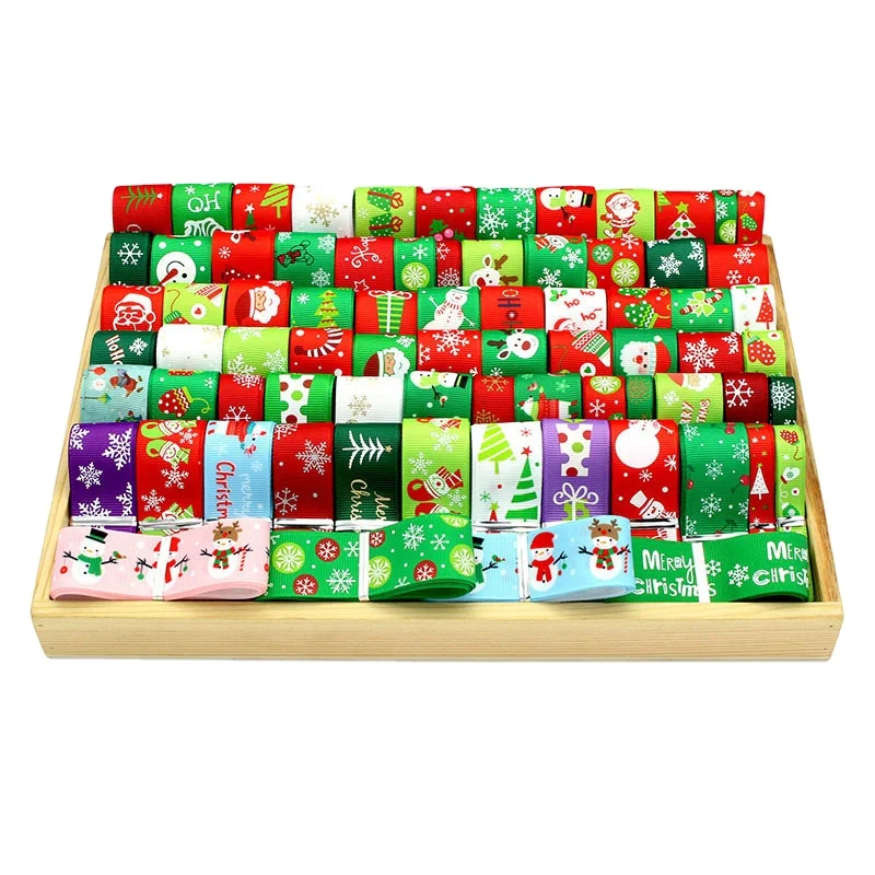 Christmas Decoration Hairwear Gift Packing 12yards 6-25mm White Green Red Random 12styles Printing Grosgrain Satin Ribbons