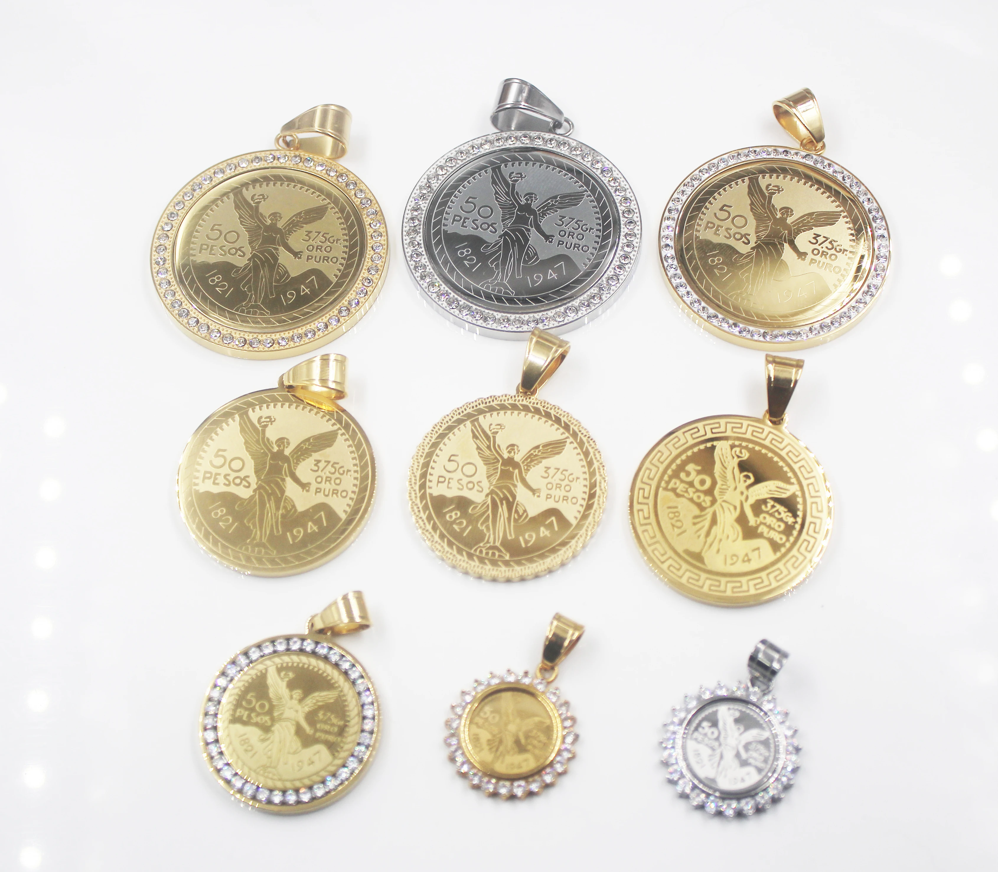 BMZ 2023 custom stainless Mexico coin jewelry pendant gold and sliver 30/35/40mm