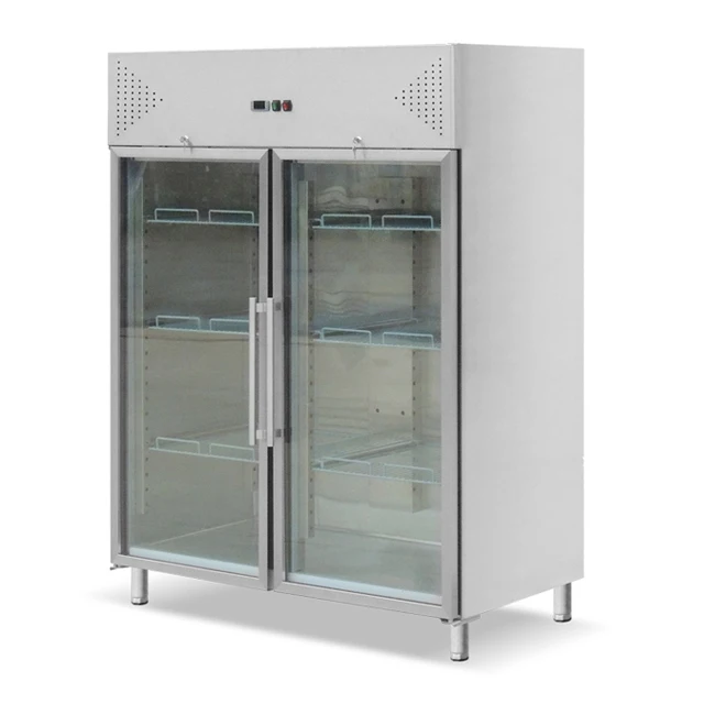 Big Capacity Two Glass Door No Fog Hotel Used Upright Refrigerator Compatible GN Pans Stainless Steel Fridge
