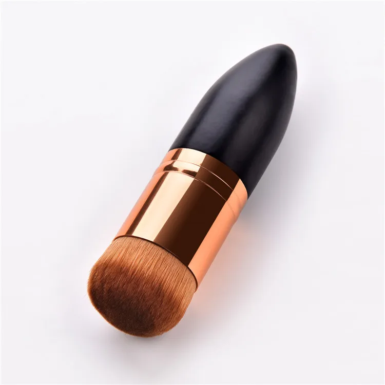 OEM Logo Wooden Black Handle Synthetic Flat Kabuki Make Up Foundation Brush Single Makeup Brush Private Label