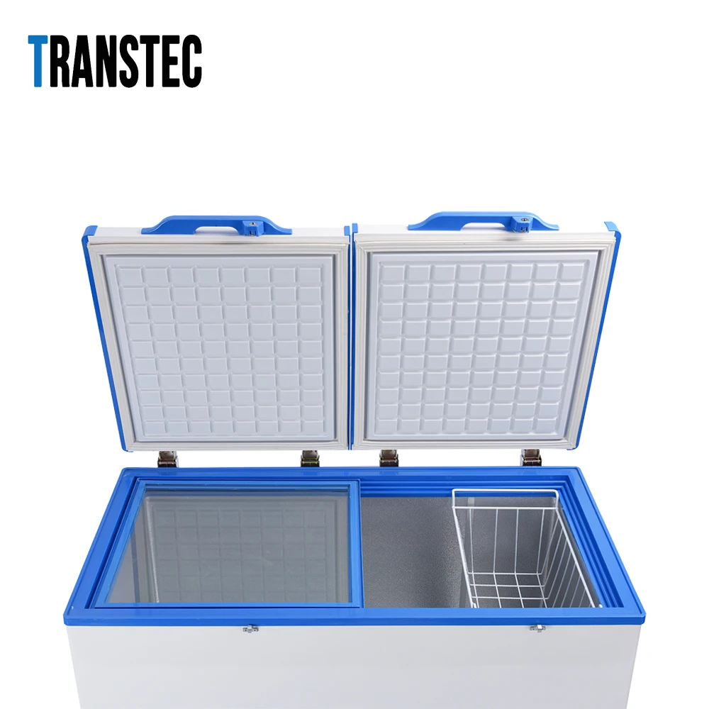 Best Price China-Made solar chest freezer 358L double door freezer powered by solar energy dc freezer economical and practical