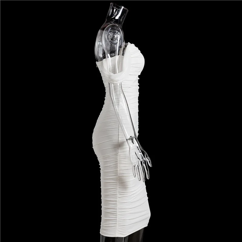 
2021New Arrival High Quality Women off shoulder summer white solid color mesh prom evening dresses for ladies 