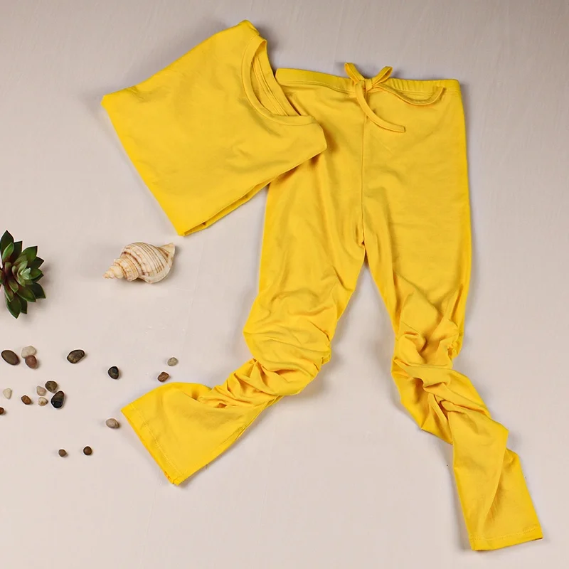 OEM Baby Blue Tracksuit Kids Clothing Jogger Sets Solid Candy Color Flare Stacked  Pants Two Piece Set for Girl