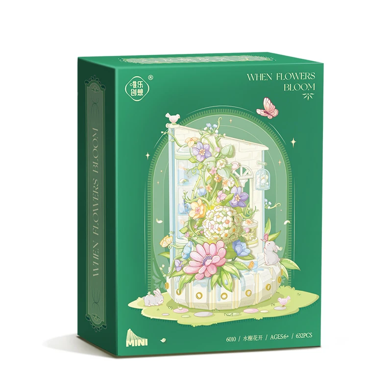 Waterhouse flowers open wall hanging 3D flower bouquet Creative children assembled small particle building blocks toy gift