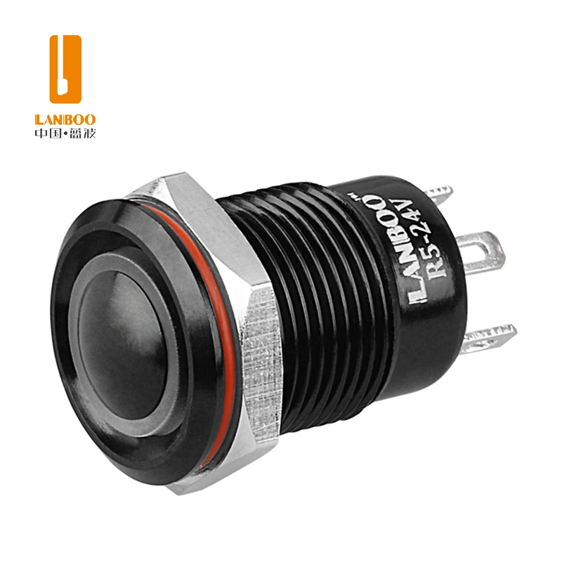 LANBOO 12mm Aluminum Oxide Black with Red/Green/Blue Bright LED Illumination pushbutton Self-Lock or Reset 1NO