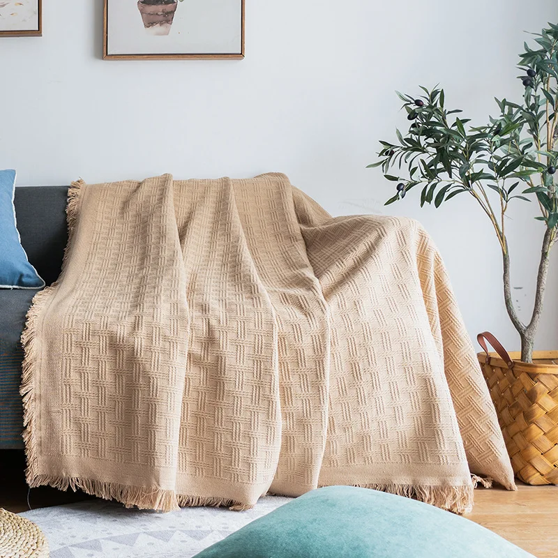 Solid Throw Blanket Picnic With Tassel Sofa Bed Decorative Sofa Cover Blankets Plaid For Nordic Ins Style Suitable