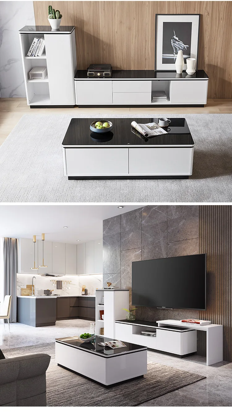 Modern Nordic Simple Design Wooden Glass Top Coffee Table Living Room Furniture TV Cabinet Set