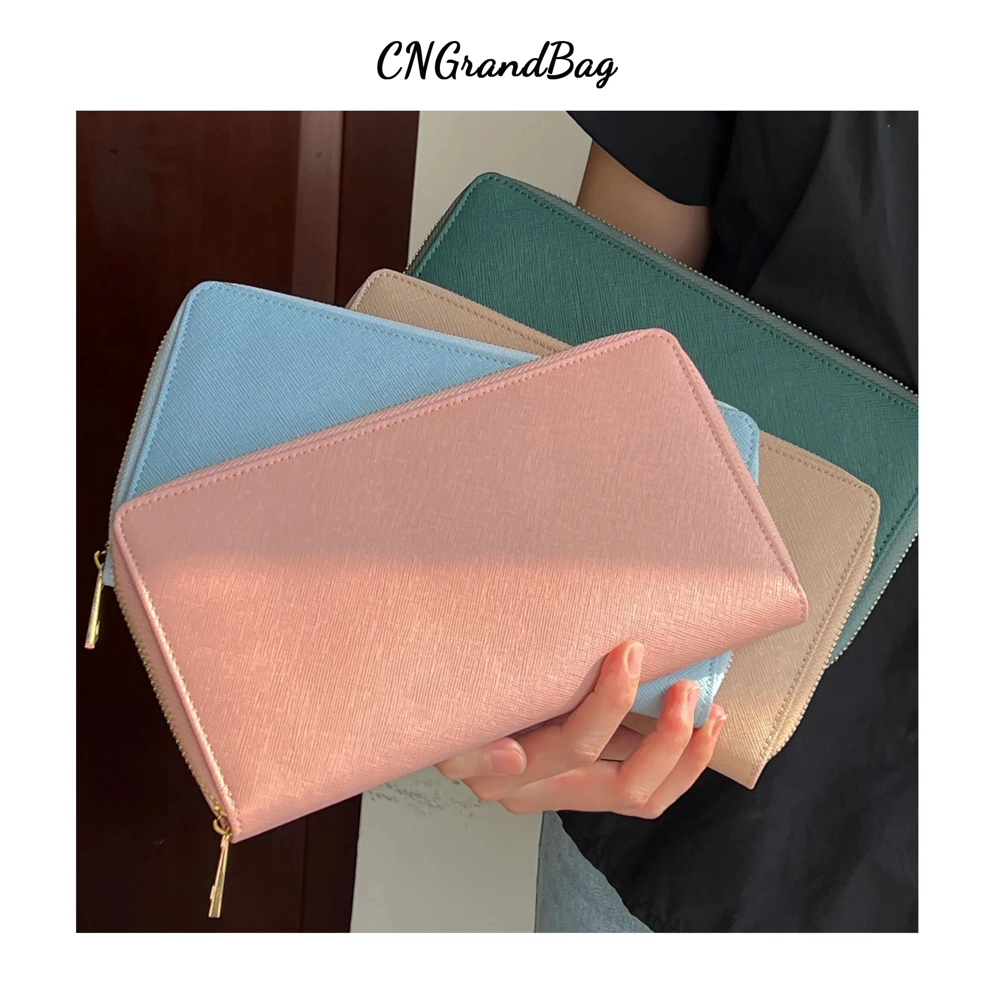 Simple Zipper Purses Long Clutch Wallet Soft Saffiano Leather Slim Travel Leather Wallets for Women and Men