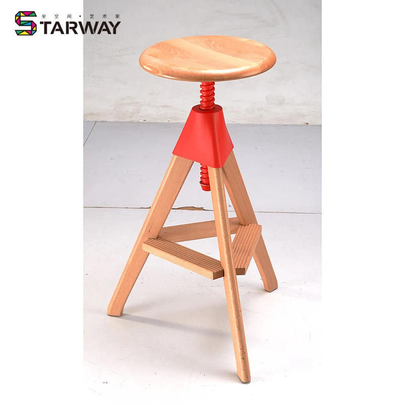 Wholesale Restaurant Solid Wooden Stool Tom and Jerry Stool Three Legged Bar Stool Adjustable BS-908