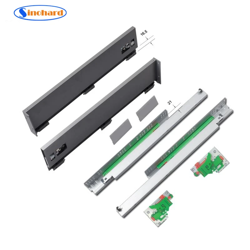 118mm Height Full Extension Soft Close Tandem Box Drawer Guide Double Wall Drawer Slide