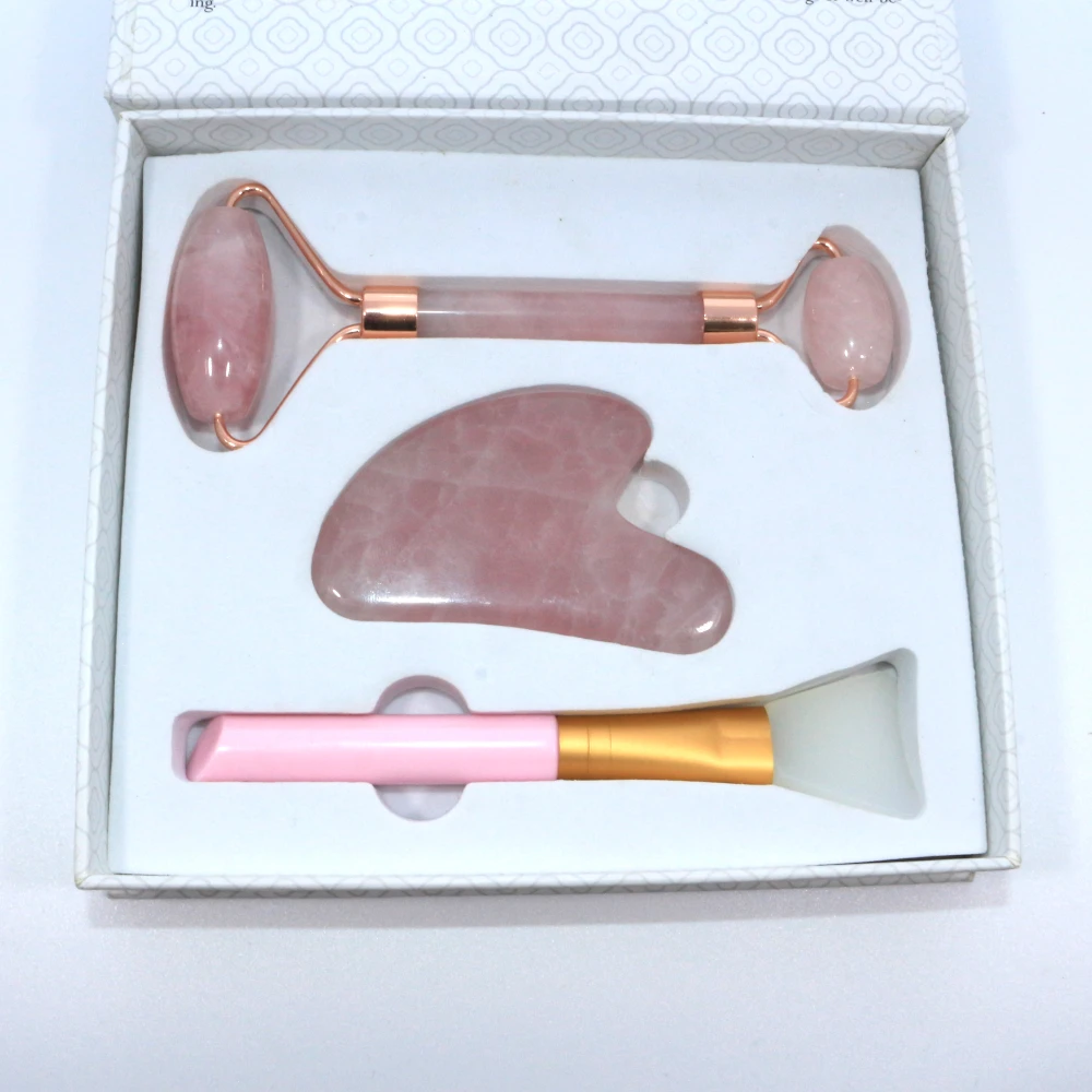
2020 hot Face mask tools natural pink rose quartz jade roller massager cosmetic facial application silicone face mask brushes 