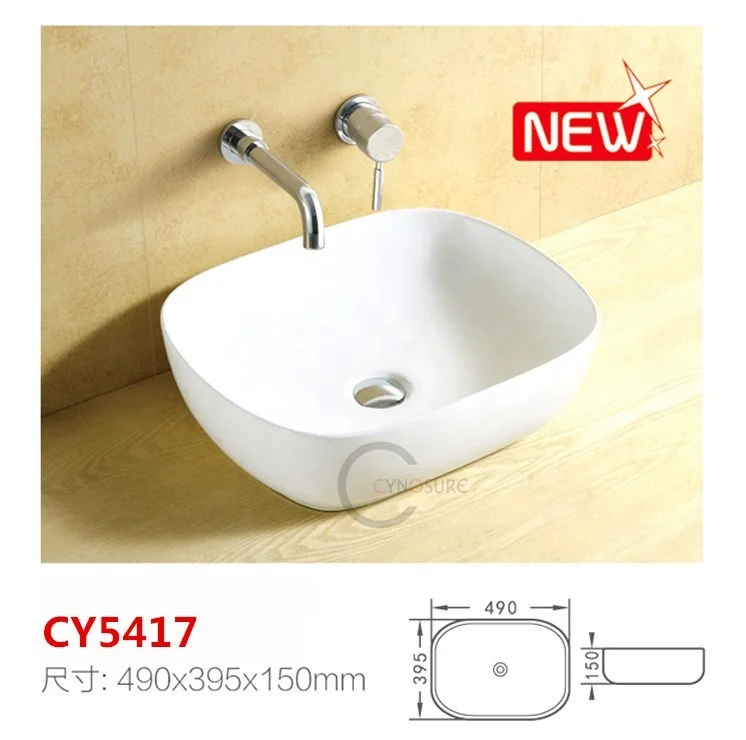 Various Size Square Lavatory White Ceramic Art Vessel Sink Portable Wash Basin