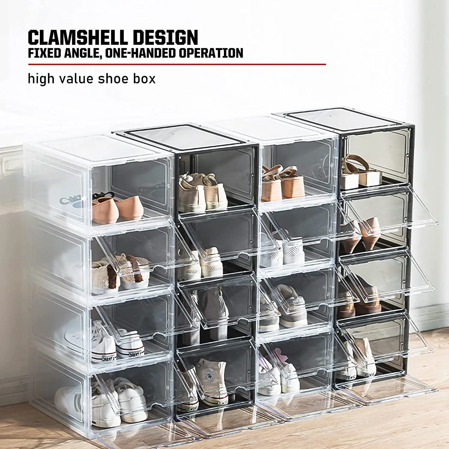 Wholesale Transparent Plastic Sneaker Stackable Shoe Storage Boxes Drop Front  Magnetic Clear Shoe Box