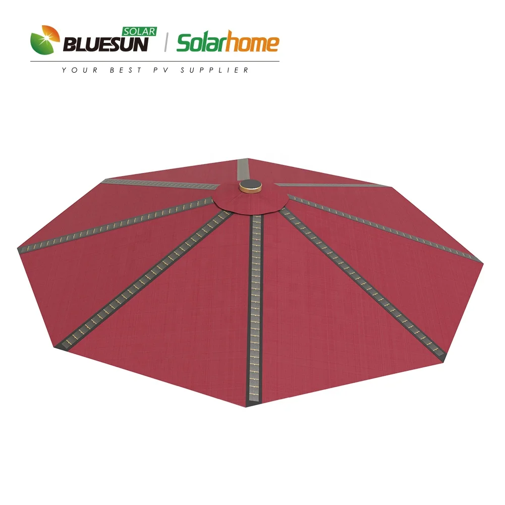 Bluesun waterproof durable single pole solar umbrella 50w photovoltaic garden outdoor umbrella with lithium battery storage