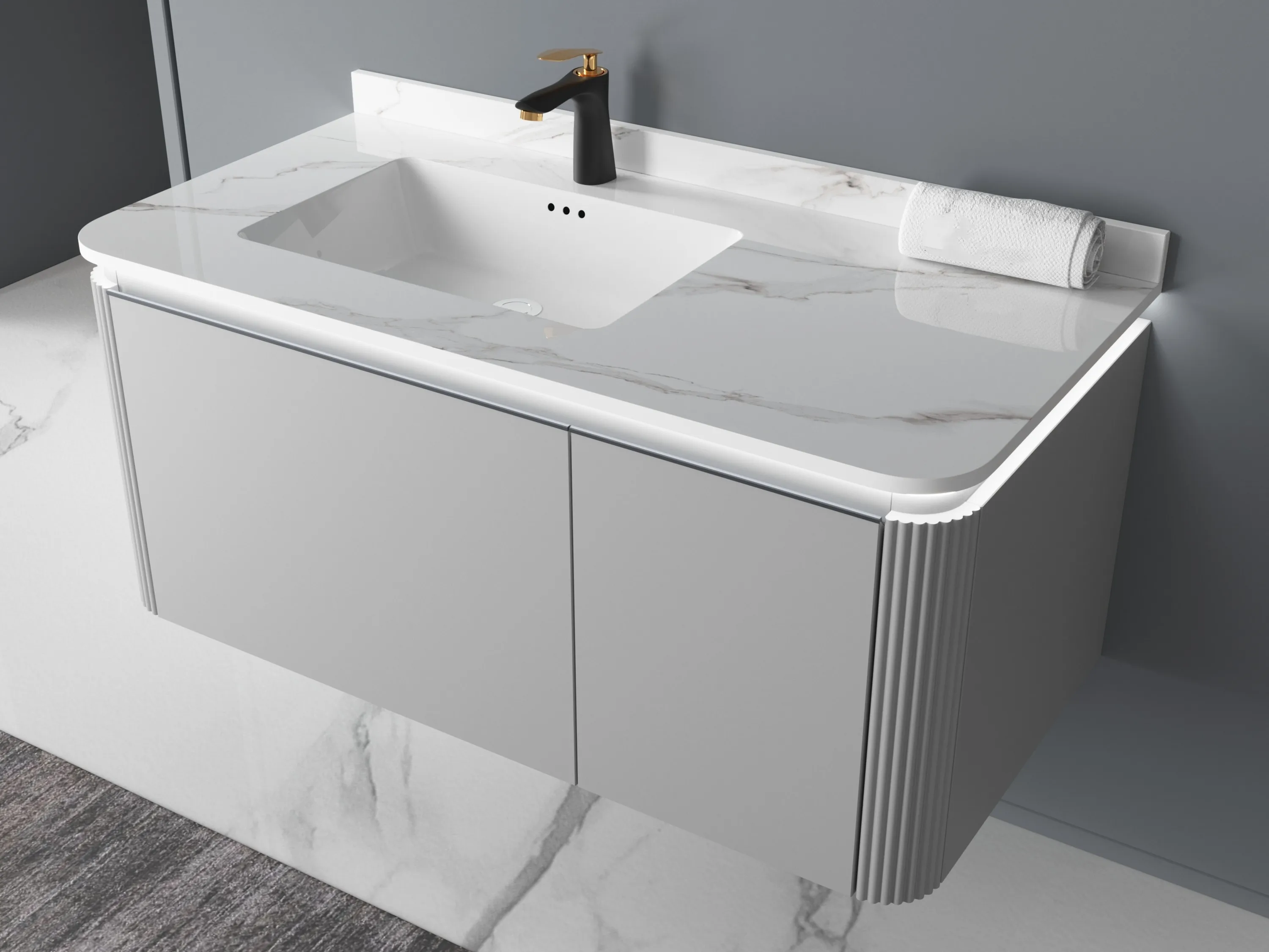 Wall Mount One Drawer Hanging Cabinet Vanity Luxury Bathroom Furniture Factory Direct With Sink