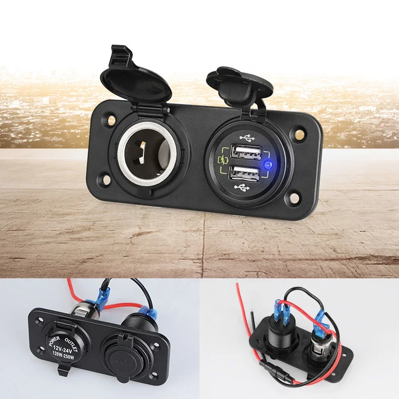 12V 24V Dual USB Charger Socket for Car Boat Bus VAN RV Panel mount USB Charging Port Cigarette Lighter outlet